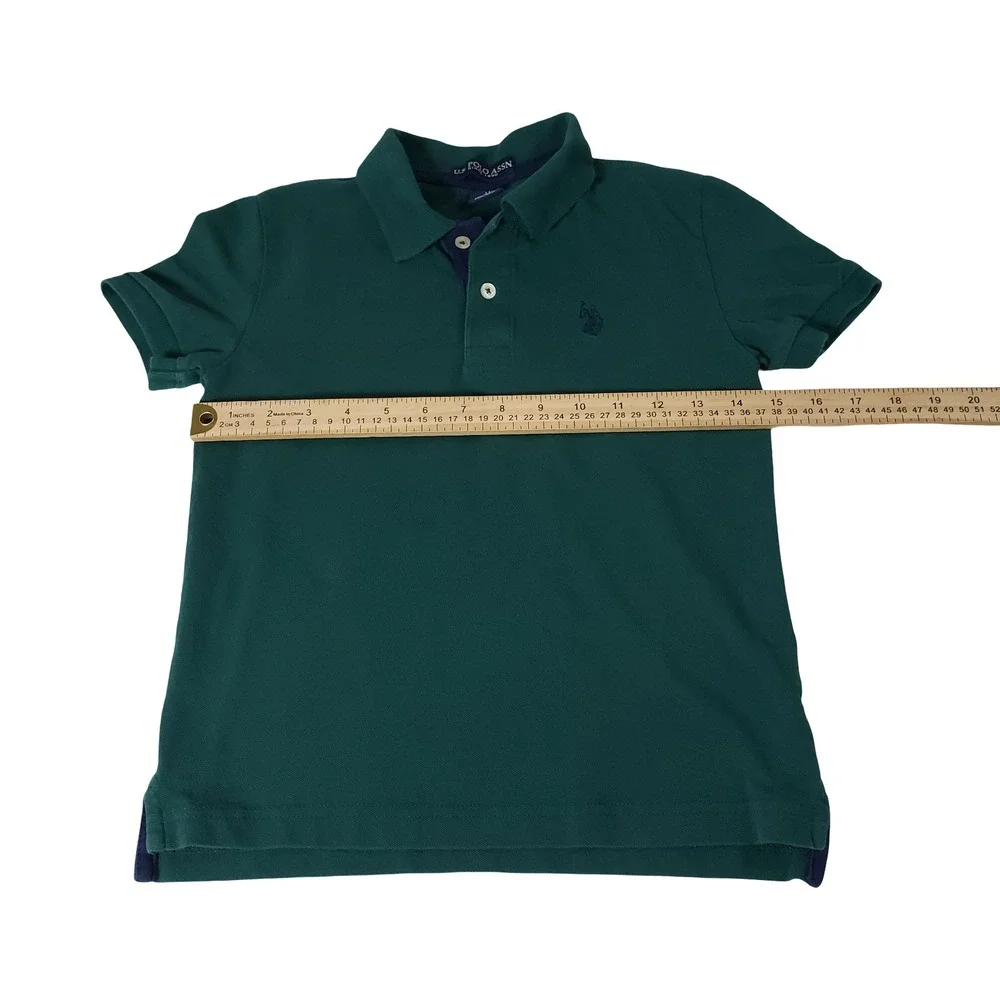 US Polo Assn Boys Green Short Sleeve Pique Polo Shirt Size M 8